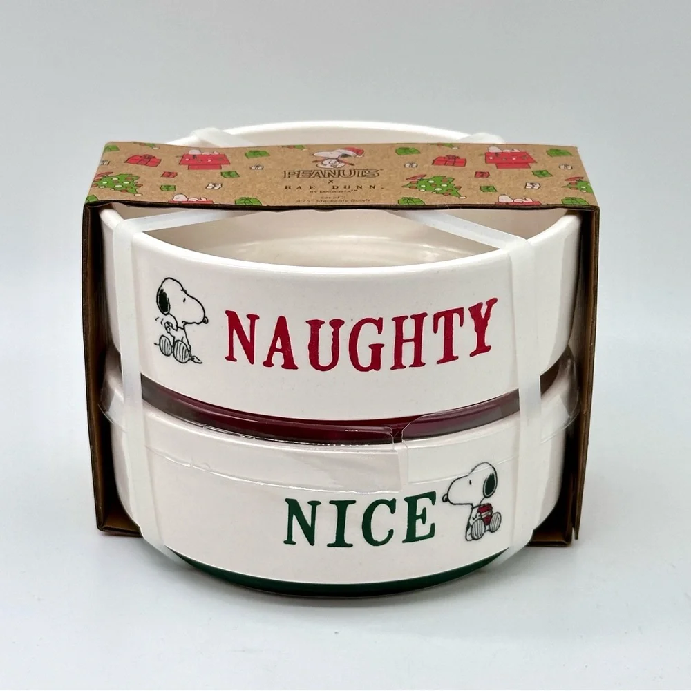 Rae Dunn x Peanuts Christmas Holiday Pet Bowl NAUGTY and NICE